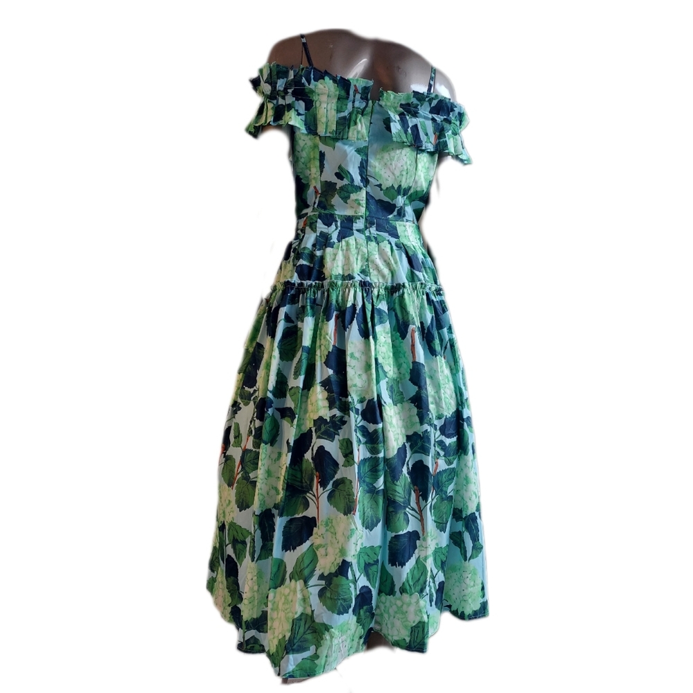 $1,200 TAILOR MADE (NOT OSCAR DE LA RENTA) GREEN FLORAL MIDI DRESS US L - Picture 9 of 13